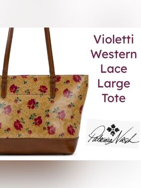 Patricia Nash, VIOLETTI, Extra Large, TOTE, Western Lace Print. Leather, NWT!